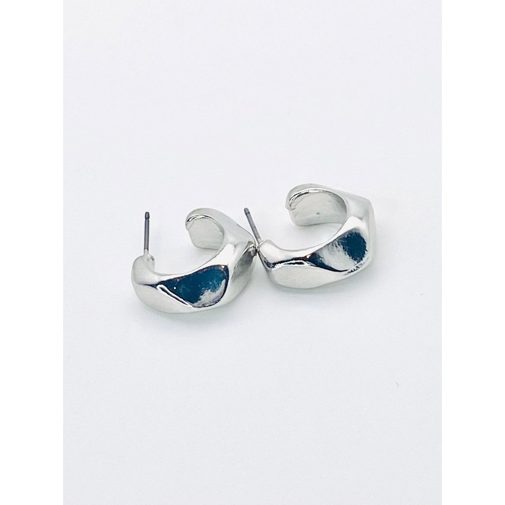 Chunky silver huggie hoop earrings